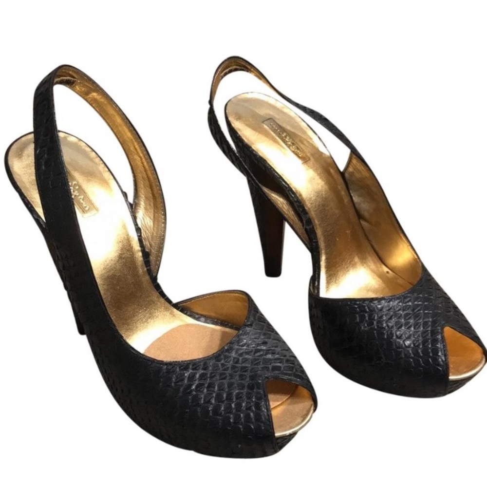 Black Faux Snakeskin Platform Heel